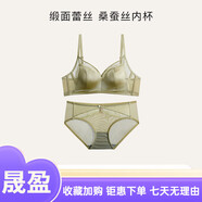 音蘇提緞面復(fù)古蕾絲內(nèi)衣女大胸顯小桑蠶絲透氣薄款軟鋼圈兔耳朵杯文胸罩 綠色套裝 均碼 S(建議70AB)
