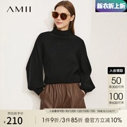 AMII冬新款時(shí)尚慵懶半高領(lǐng)寬松高級感超好看毛衣女燈籠袖上衣 黑色 160/84A/M（建議拍小一碼）