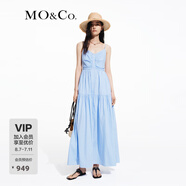 MO&Co.連衣裙夏藍(lán)白條紋氧氣感捏褶高腰吊帶長裙摩安珂 藍(lán)白條色 S 160