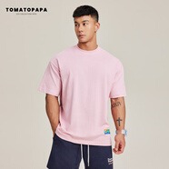 TOMATOPAPA短袖寬松潮流色基礎百搭品牌標夏日簡約吸汗透氣上衣 粉紅色 XL
