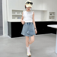 芭梵鼠大童女裝6-15歲短裙褲2025夏季牛仔褲女童夏天學生女孩12寬松褲子 童裝荷葉邊短裙褲 120