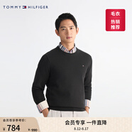 TOMMY HILFIGER【柔軟純棉】25秋冬男撞色條紋學(xué)院風(fēng)針織衫/情侶款純色毛衣 【純色繡標毛衣】經(jīng)典黑BDS 2XL （推薦：180-200斤）