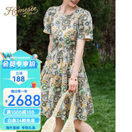 Homesee海外輕奢高端連衣裙田園度假風(fēng)漂亮裙子收腰蓬蓬裙小個子純棉減齡 黃花色 M <建議90-110斤>