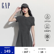 Gap女裝夏季UPF50+防曬連衣裙透氣涼感不對稱A字裙512502 黑灰色 S (160/80A)亞洲尺碼