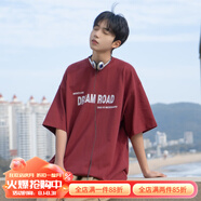 杜小閑 重磅短袖t恤男夏季美式復(fù)古字母印花寬松潮牌潮流休閑半袖體恤 酒紅色 XL