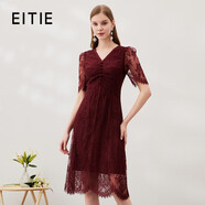 愛(ài)特愛(ài)（EITIE）浪漫精致紅色蕾絲連衣裙鏤空泡泡袖時(shí)尚性感夏新款7007770 紅60 S 155