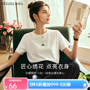 Olrain歐芮兒法式白色短袖T恤女夏季新款簡(jiǎn)約正肩顯瘦上衣 米白色 S