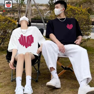 AEMAPE情侶裝衣服一女一男情侶款夏情侶裝夏季潮流t恤短袖高級(jí)感網(wǎng)紅 [短袖]紅愛(ài)心 男黑+女白 男2XL+女XL