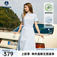 Navigare意大利小帆船短袖連衣裙女士夏季棉質(zhì)斜領(lǐng)裙子時尚顯瘦半袖a字裙 冰水藍(lán) L 碼