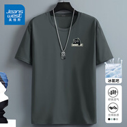 真維斯（Jeanswest）冰絲中袖男2025夏季簡約印花寬松冰感速干短袖T恤男士大碼上衣服 深灰（可愛龍白胸標） XL (180) (不起球不掉色)