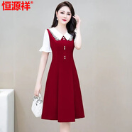 恒源祥雪紡連衣裙女夏2025年新款時(shí)尚減齡修身顯瘦娃娃領(lǐng)中款小個(gè)子裙子 紅色連衣裙 3XL 151-170斤
