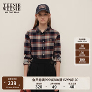 Teenie Weenie小熊長袖襯衫女秋冬休閑知識分子格紋襯衣上衣女 藏青色 XS (155)