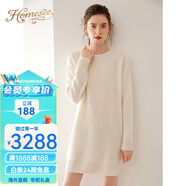Homesee國(guó)際輕奢高檔連衣裙秋季新款加厚寬松山羊絨女中長(zhǎng)款純色圓領(lǐng)毛衣 白色 M