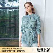 顏域印花圓領(lǐng)長袖襯衣女士2025早春新款簡約通勤百搭襯衫長袖上衣 藍花 S