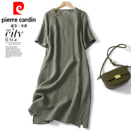 皮爾卡丹（pierre cardin）日系原單撤柜女中國風(fēng)苧麻旗袍裙復(fù)古寬松短袖棉麻連衣裙 圖片色（少量） 2XL 【建議145-165斤】