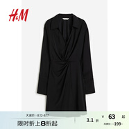 H&M女裝連衣裙秋季復古翻領(lǐng)氣質(zhì)長(cháng)袖通勤襯衫式休閑連身裙1187810 黑色 165/96