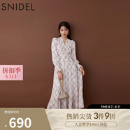 SNIDEL秋冬甜美泡泡袖立領(lǐng)格紋收腰百褶連衣裙SWFO245130 灰白色 L （2）