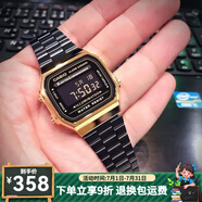 卡西歐（CASIO）手表 小春同款 情侶經(jīng)典復(fù)古小方塊 時尚學(xué)生表小金表 A168WEGB-1B 男款