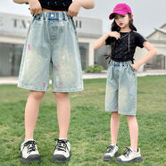 雨鷗2025夏新款童裝女童薄款兒童女孩洋氣大童牛仔中褲DTZ 圖片色 120 cm