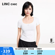 金羽杰2025年夏季新品U型領(lǐng)素凈短袖T恤女裝短款半袖修身上衣S252FK302Y 白色 M 適合100斤以下