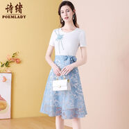 詩緒（POEMLADY）時(shí)尚假兩件t恤連衣裙女夏季2025新款氣質(zhì)小眾減齡中長裙59232 拼色 S