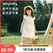 JELLYBABY女童連衣裙夏季小清新甜美風(fēng)飛飛袖蝴蝶結(jié)透氣親膚淑女中小女童裙 米白 100 CM