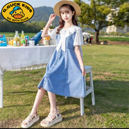 G.duck女童牛仔連衣裙夏裝2025新款洋氣夏季兒童公主裙大童夏款女孩裙子 藍色 150
