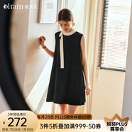 Olrain歐芮兒法式黑色連衣裙女夏季2025新款蝴蝶結(jié)綁帶無袖短裙 黑色 S