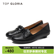 TOP GLORIA【店長推薦】湯普葛羅一腳蹬兩穿百搭平底舒適蝴蝶結(jié)系帶單鞋 黑色 36