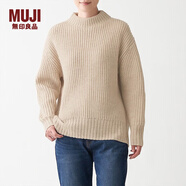 無印良品（MUJI）女式 含牦牛絨羊毛棱紋編織 高圓領(lǐng)寬版毛衣 長袖針織衫 燕麥色 M -L （165/88A）