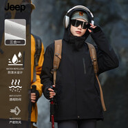 JEEP SPIRIT吉普三合一沖鋒衣秋冬男士防風(fēng)防水夾克戶(hù)外運動(dòng)外套女黑色2XL