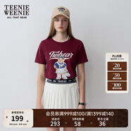 Teenie Weenie小熊短袖T恤女夏季學院風休閑印花寬松圓領(lǐng)短袖T恤衫 酒紅色 L (170)