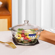 樂(lè )美雅加厚耐熱玻璃碗微波爐專(zhuān)用家用耐熱煲湯鋼化帶蓋雙耳鍋湯碗面碗 單只1000ml鋼化雙耳碗