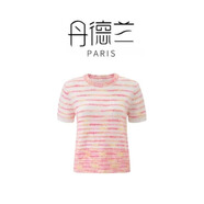 丹德蘭2025新款條紋圓領(lǐng)短袖T恤女修身打底衫上衣女-5342 粉紅色 S （85-105）