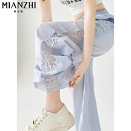 棉致冰絲鏤空拼接奶芙闊腿褲子女夏季薄款2025新款小個(gè)子休閑高腰寬松 160藍(lán)色【高品質(zhì)21.5】 2XL 140-150斤