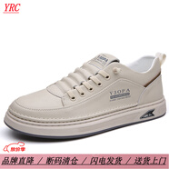 YRC意爾康男鞋新款夏季透氣休閑皮鞋男士板鞋鏤空真皮小白鞋男款百搭 8188米色四季款 38 標準皮鞋碼