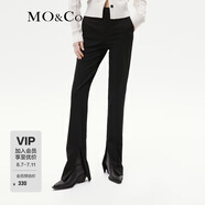 MO&Co.精紡高腰開叉直筒及地黑色長褲休閑褲