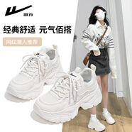 回力厚底老爹鞋女鞋2025新款秋冬季透氣百搭爆款學(xué)生增高休閑運(yùn)動(dòng)鞋子 601米白【6.5cm超輕厚底】 36