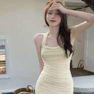 莜衣漫純欲風(fēng)掛脖網(wǎng)紗吊帶連衣裙女春秋季甜辣妹性感裙子收腰顯瘦包臀短 杏色網(wǎng)紗 S