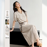 梵希蔓襯衫連衣裙女夏新款簡(jiǎn)約polo領(lǐng)氣質(zhì)收腰顯瘦長(zhǎng)裙 燕麥色 XL