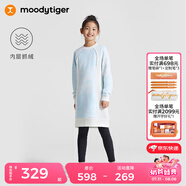 moodytiger女童連衣裙抓絨保暖秋冬季大童中長款裙子柔軟彈力長袖圓領(lǐng)運(yùn)動(dòng)裙 粹色藍(lán) 140 cm