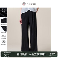 固執(zhí)（OBSTINATE）固執(zhí)2025夏季新款新中式提花高腰黑色寬松休閑直筒長(zhǎng)褲闊腿褲女 黑色 S