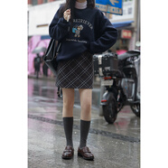 覓定格子半身裙女早春2025新款高腰顯瘦a字裙短裙小個(gè)子裙子半裙 黑灰 XS