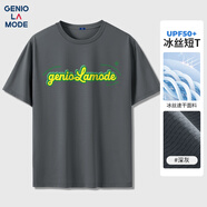 GENIOLAMODE冰絲t恤男士短袖夏季涼感青少年休閑百搭簡約衣服男裝 深灰 L