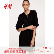 H&M女裝連衣裙2025夏季新款歐若風(fēng)泡泡袖設(shè)計(jì)感碎花連身裙1278378 黑色 M 165/96