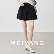 美洋（MEIYANG）淘金半身裙 天才女友水洗棉防走光褲襯百褶短裙E 黑色 L