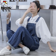 啄木鳥(niǎo)藍色牛仔褲女2025秋裝新款高腰顯瘦韓版洋氣少女背帶褲闊腿連體褲 修身藍色背帶褲修/身 S