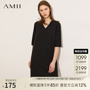 AMII極簡(jiǎn)時(shí)尚通勤chic感V領(lǐng)H型連衣裙夏季新款寬松中袖裙子 黑色 XL 170/92A