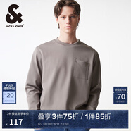 杰克·瓊斯（JACK&JONES）男裝春夏男士舒適基礎(chǔ)百搭休閑羅紋圓領(lǐng)寬松長袖T恤男款224302001 拉絲鎳灰E51 常規(guī) 拉絲鎳灰E51 S 170