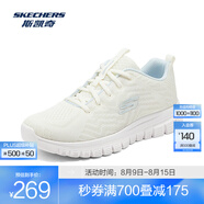 斯凱奇（Skechers）鞋運(yùn)動(dòng)鞋女款透氣跑步鞋媽媽鞋健步鞋輕便慢跑鞋子夏季 12615-WLB 白色/淺藍(lán)色 36.5